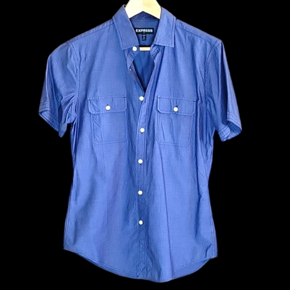 Express Blue Short Sleeve Button Down Shirt, Men's Small